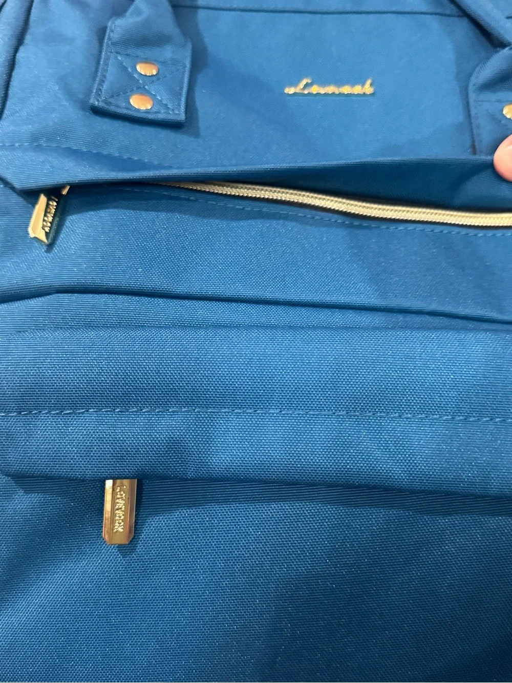 Lovevook Blue Everyday Backpack with Gold Hardware and Charging Station